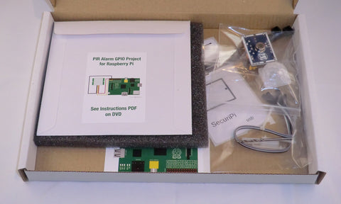 PIR Motion Detecting Alarm GPIO Project Kit for Raspberry Pi. Emails photos and alerts to your mobile phone.